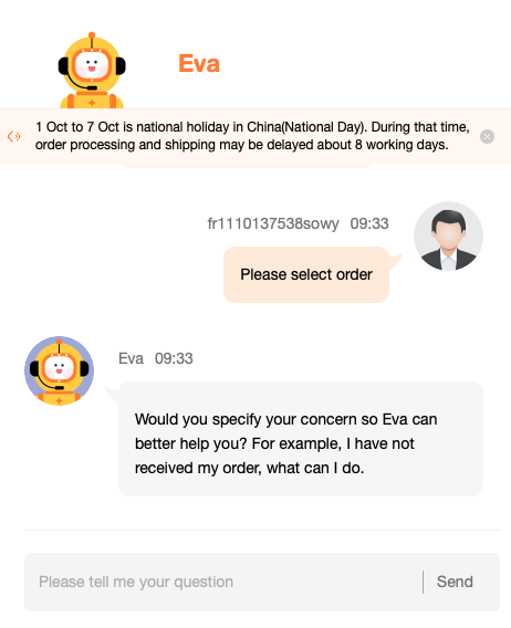 Servie client chat aliexpress